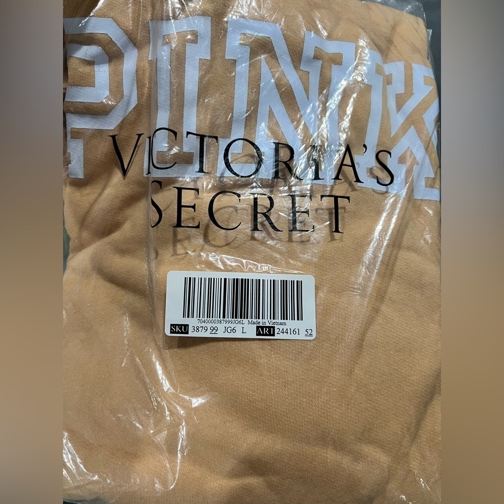 NEW NIP VS PINK Victoria Secret tan orange nude cowl neck sweatshirt L large - Picture 7 of 7